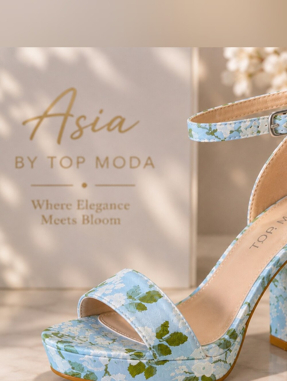 Top Moda Asia Floral Blue Ankle-Strap Platform Sandal